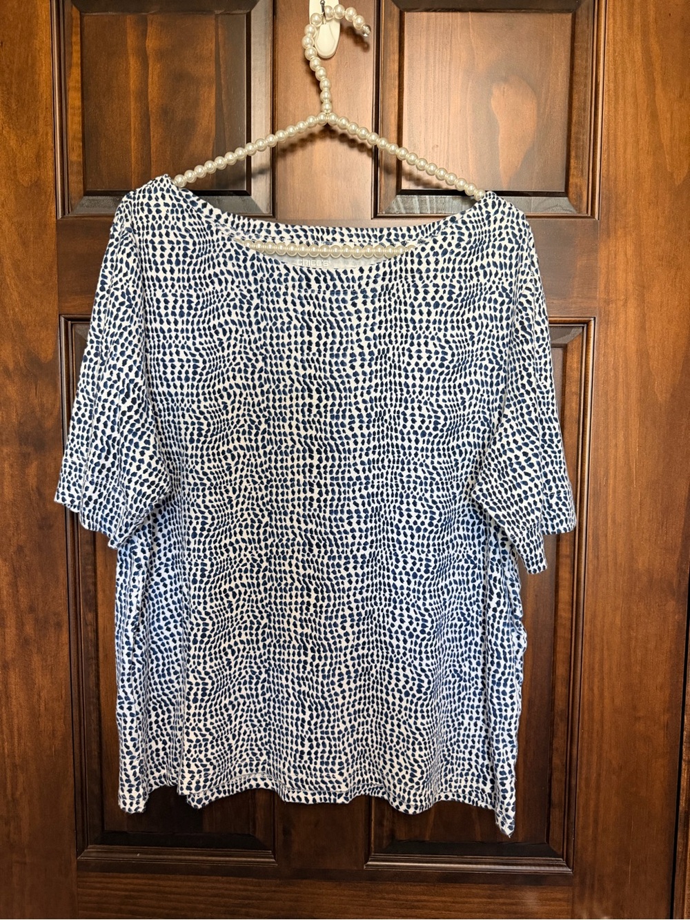 Chico's Navy and White Dot Short Sleeve Top - Picture 2 of 4